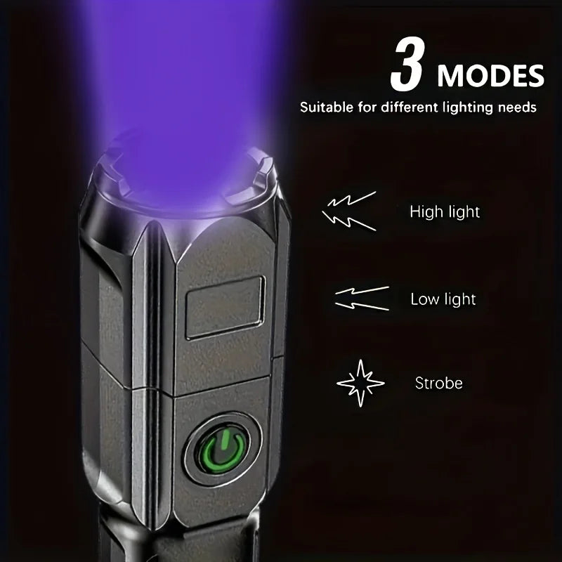 Portable UV Flashlight UV395NM – Zoomable ABS Torch with 3 Modes for Camping, Pet Stains, & Fluorescent Detection