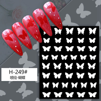 Hollow Nail Art Stickers – Spray-Painted Love & Butterfly French Pattern Decorative Decals for Nails