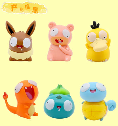 8PCS Pokémon Kawaii Big Eye Action Figures – Pikachu, Charmander, Bulbasaur Funny GK Toy Set for Kids Christmas Gift