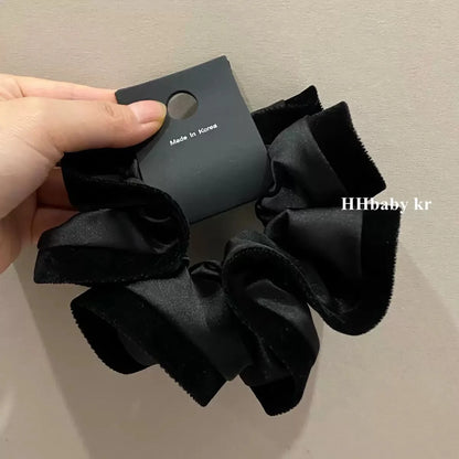 Velvet-Edged Satin Bloom Scrunchie - Elegant Hair Tie for Everyday Style