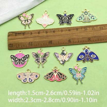 10–12 Piece Halloween Enamel Charms Set - Colorful Moth and Butterfly Pendants for DIY Jewelry Making & Crafts