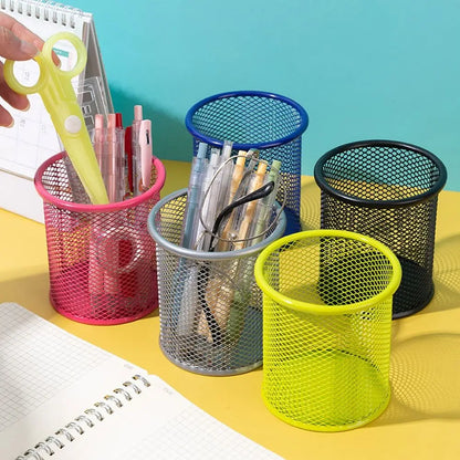 Multifunction Mesh Pen Holder - Round or Square Desk Organizer for Pens, Pencils & Stationery