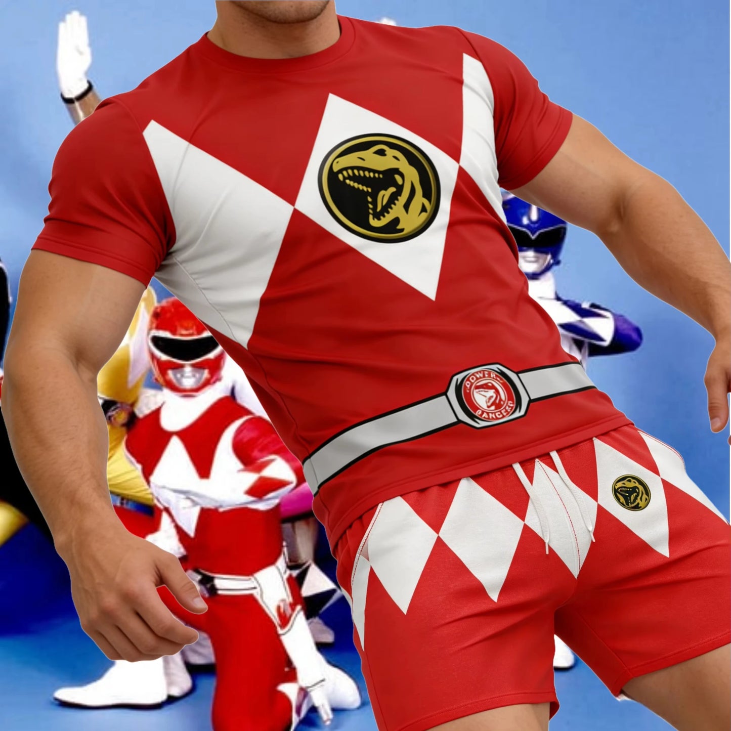 2026 Power Rangers Oversized Sportswear Set - Breathable Quick-Dry Tee & Shorts for Men & Women