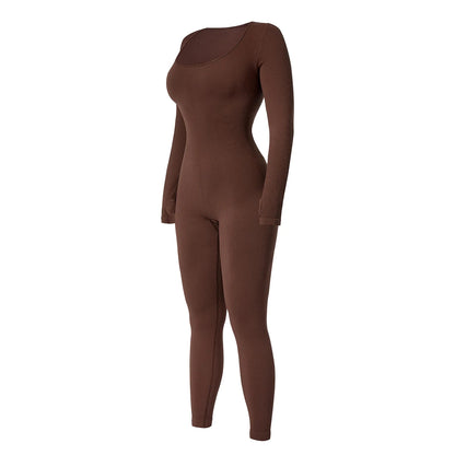 Women’s One-Piece Yoga Jumpsuit – Black Long-Sleeve Bodysuit, Sexy Streetwear & Casual Sportswear