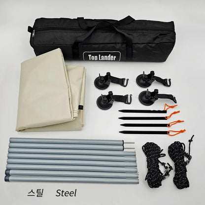 Manta Ray Car Side Awning – Black Coating Waterproof Tarp with Suction Cup Anchor for SUV Camping & Shade