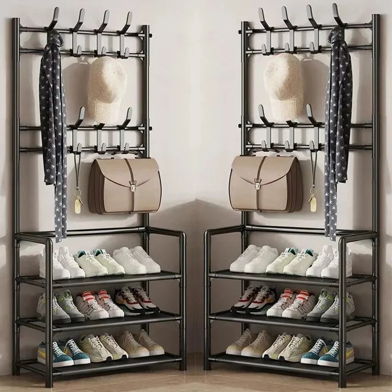 Multi-Layer Clothes Hanger & Shoe Rack – DIY Floor-Standing Hat and Shoes Organizer for Living Room Storage