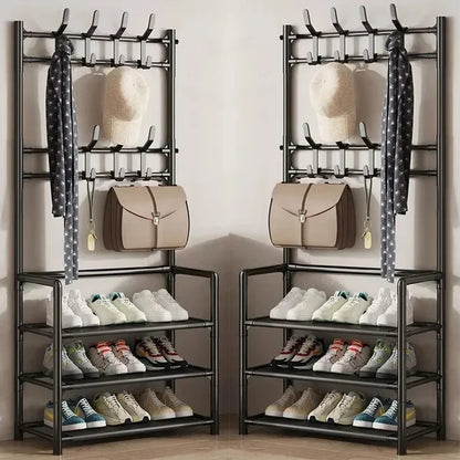 Multi-Layer Clothes Hanger & Shoe Rack – DIY Floor-Standing Hat and Shoes Organizer for Living Room Storage