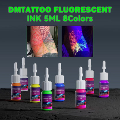 DM 8PCS 5ml Fluorescent Tattoo Ink Set – Professional Glow Tattoo Pigments for Body Art Painting & Tattoo Supplies Kit
