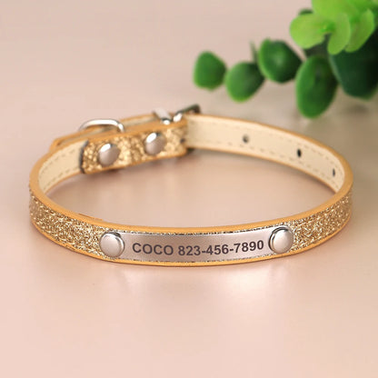 Personalized Cat Collar — Bling PU Leather Adjustable Collar with Custom ID Necklace for Cats, Kittens & Small Dogs