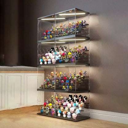 3/5 Layer Acrylic Display Case - LED Light Dustproof Organizer for Figurines Toys Blind Box Dolls Action Figures