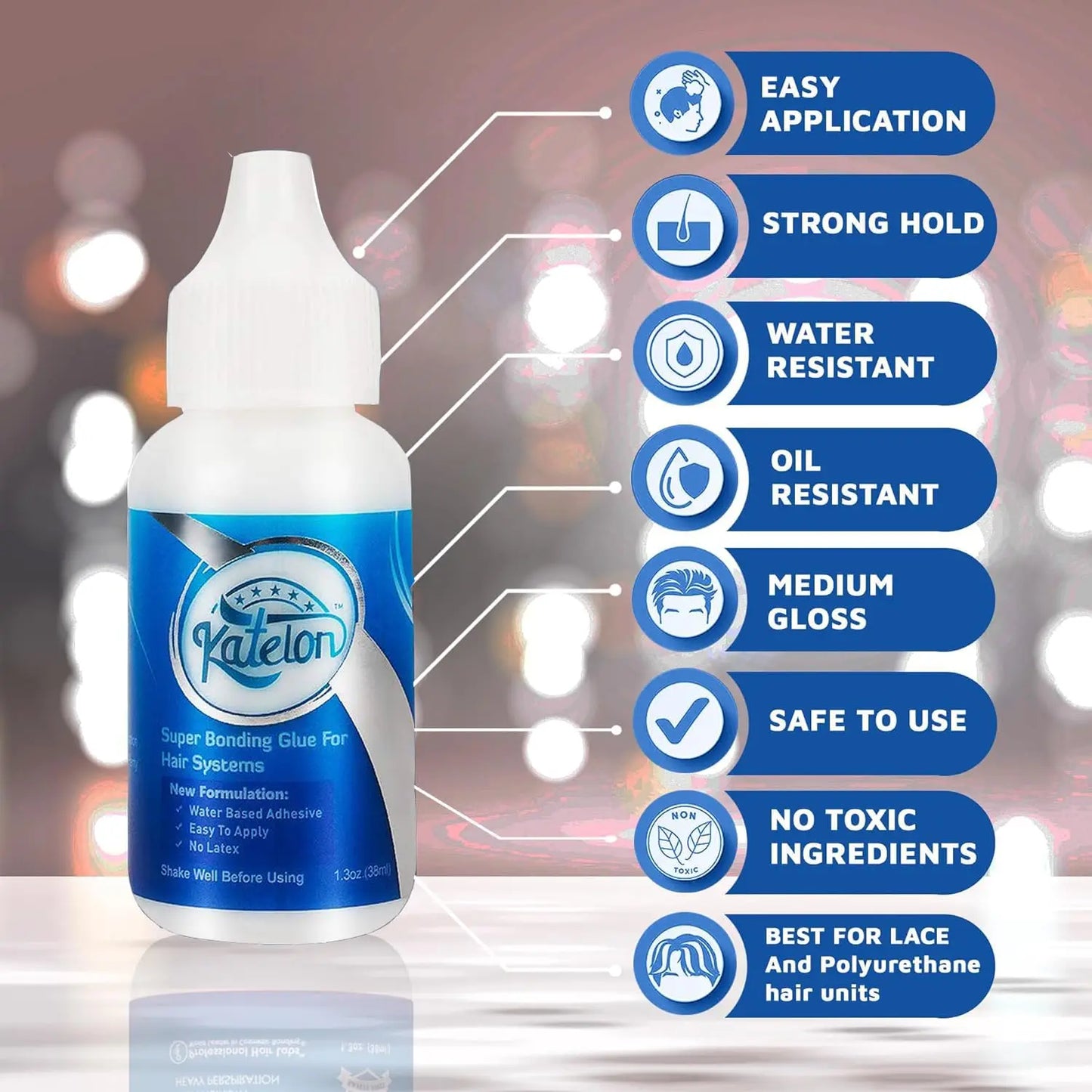 38ml Waterproof Wig Glue — Strong Hold Front Lace Wig Adhesive, Private Label, Accessories for Frontal Closure & Toupee