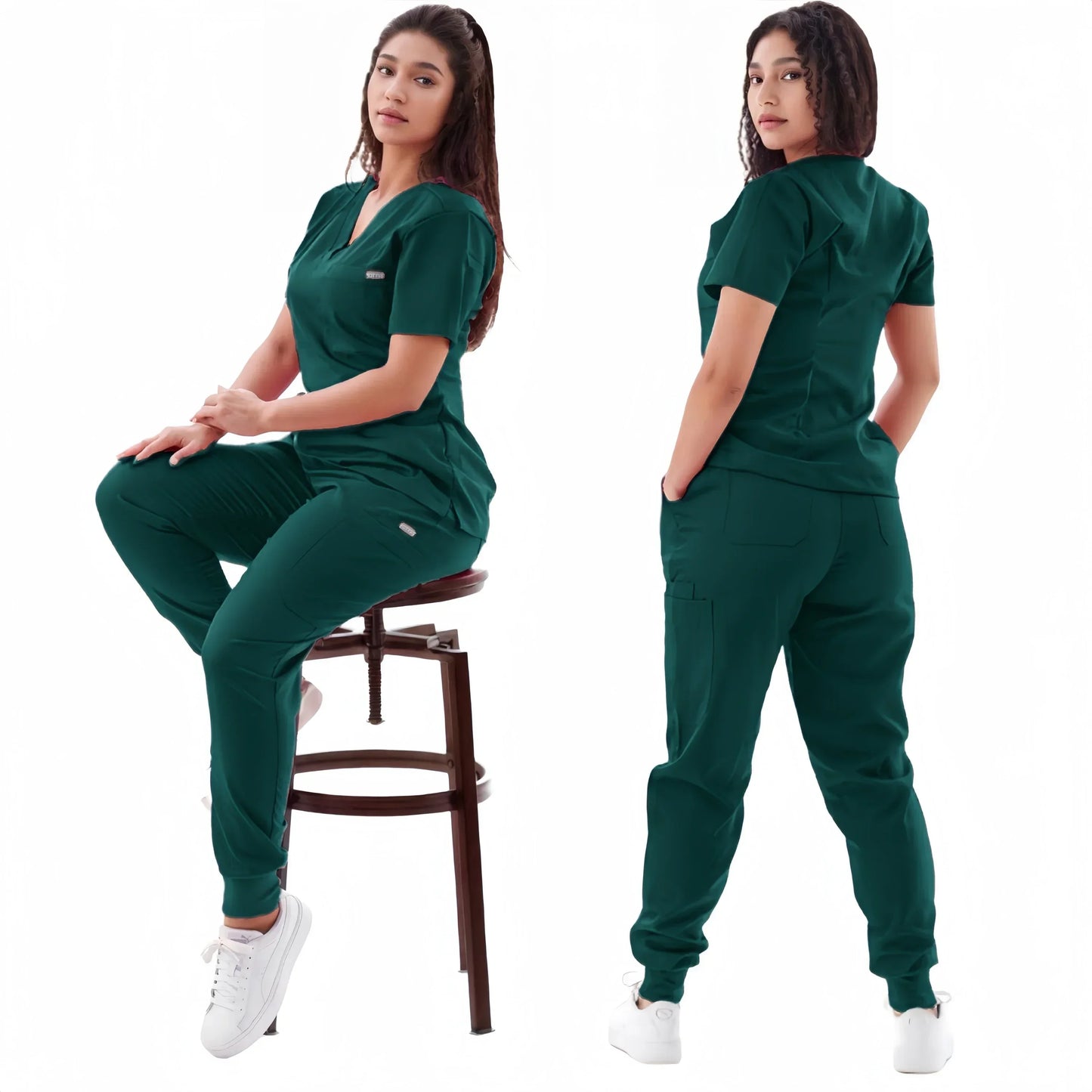 Multicolor Jogger Suit Nurse Scrubs Set - Medical Clinical Clothes with Short Sleeve V-Neck Tops and Pocket Pants, Doctor Nursing Uniforms