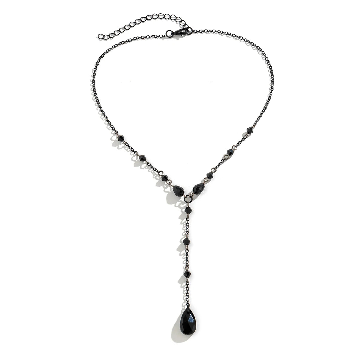 Goth Black Crystal Chest Chain Necklace - Vintage Water Drop Choker Jewelry for Women Y2K Halloween Style Accessories