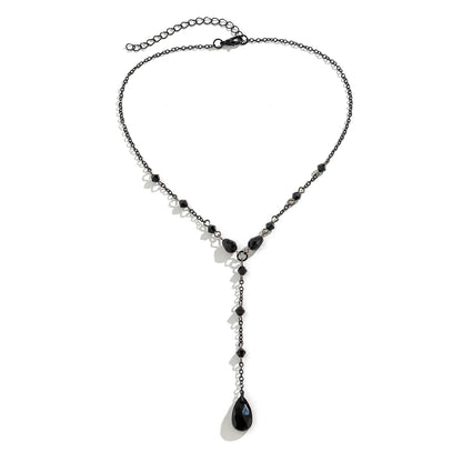Goth Black Crystal Chest Chain Necklace - Vintage Water Drop Choker Jewelry for Women Y2K Halloween Style Accessories