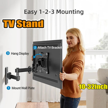 Full Motion Corner TV Wall Mount Bracket – Swivel & Tilt Adjustable Holder for 10-32" Monitors, Universal VESA 100x100mm