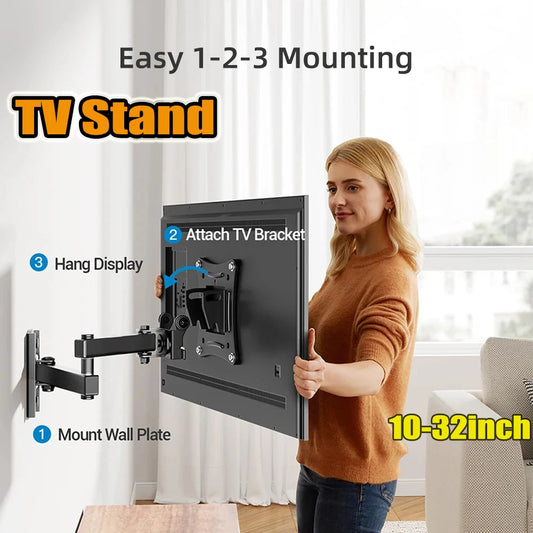 Full Motion Corner TV Wall Mount Bracket – Swivel & Tilt Adjustable Holder for 10-32" Monitors, Universal VESA 100x100mm