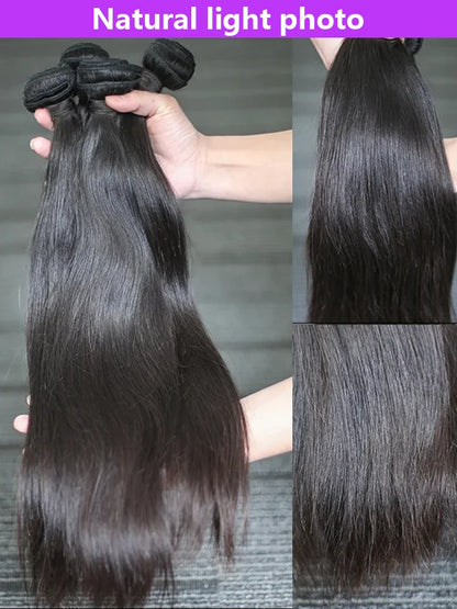 30-34 Inch Bone Straight Human Hair Bundles – Natural Black Remy Unprocessed Virgin Hair Extensions, 3-4 Bundle Deals