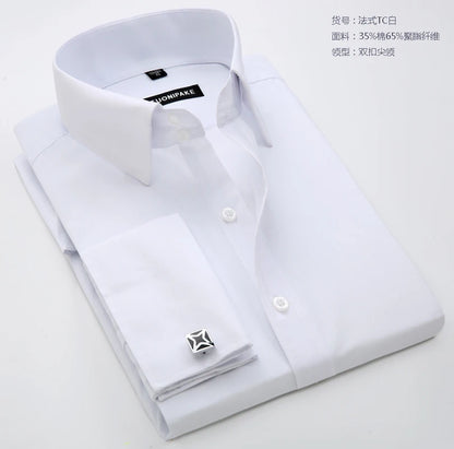 Men’s French Cuff Dress Shirt - Slim Fit Solid Color Long Sleeve Formal Business Shirt