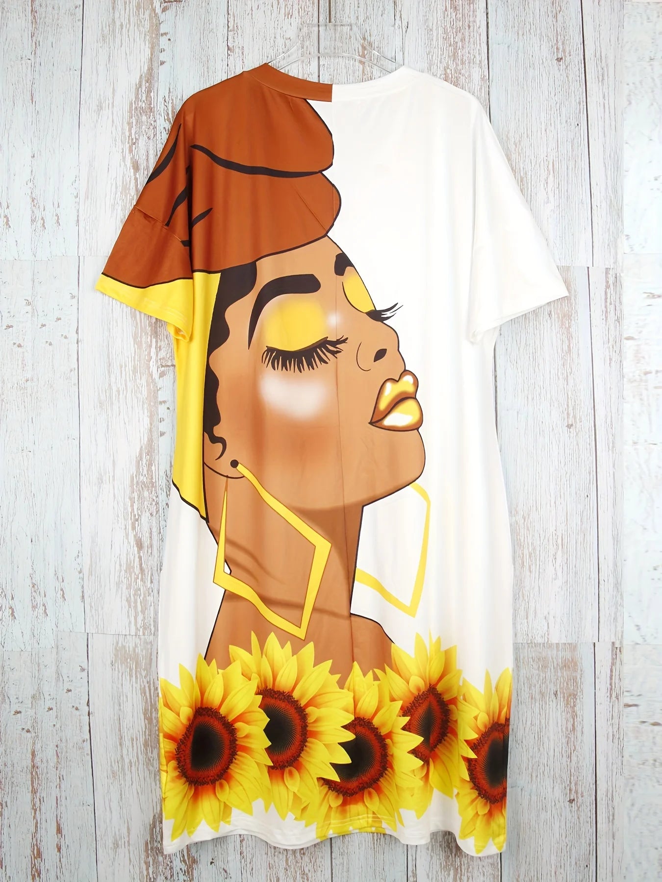 Plus Size Women’s Cartoon & Floral Print Dress – Casual V-Neck Short Sleeve Spring & Summer Outfit