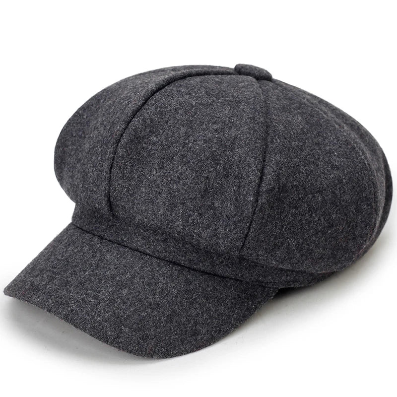 Solid Color Woolen Beret - Fashionable Cotton Hat, Windproof, Universal Fit for Men & Women, Autumn and Winter