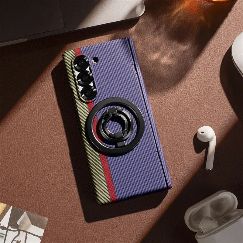 Samsung Galaxy Z Fold 3/4/5/6/7 Case – 360° Full Protection with Screen Glass, Hinge Bracket & Carbon Fiber Cover