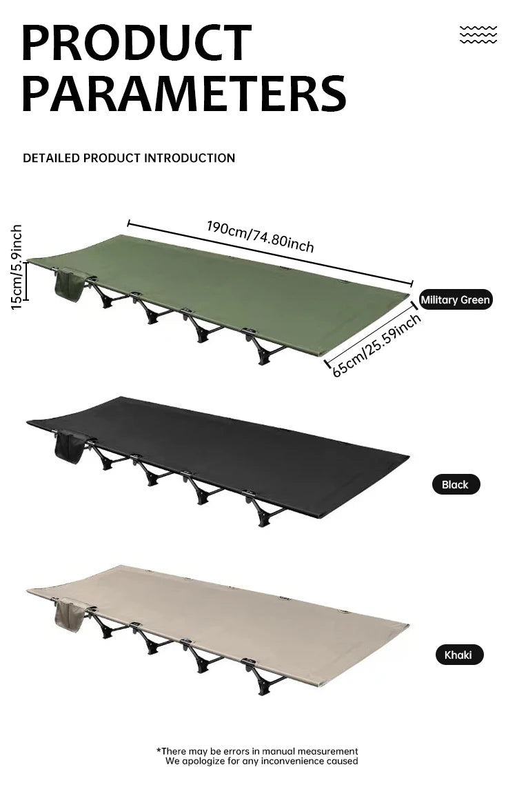 Ultra-Light Folding Camping Bed – Portable Outdoor Tent Cot for Adults, 150KG Capacity, Ideal for Hiking & Travel