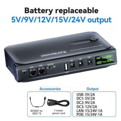 4×18650 DC UPS Backup Power Supply - 5V/9V/12V Router & Device Battery Backup