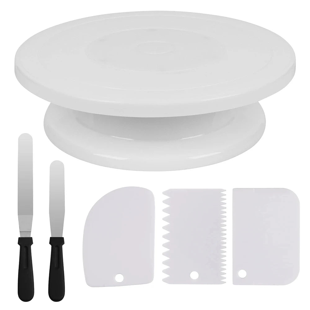 Cake Decorating Kit – 1/6pcs Turntable Set with 2 Frosting Spatulas, 3 Icing Smoothers & Scrapers for Baking & Parties