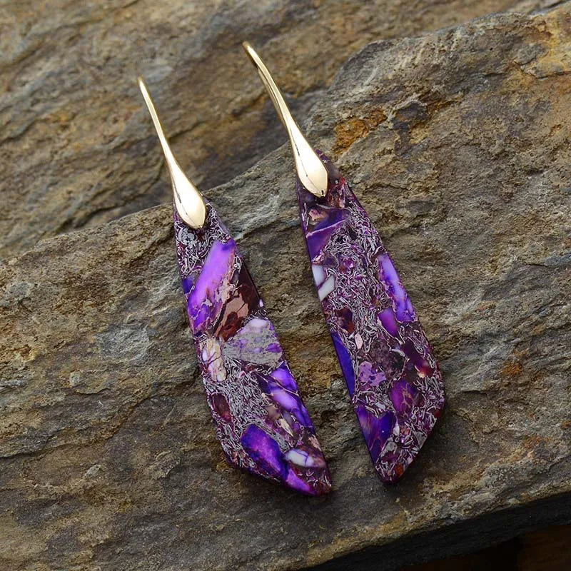 Bohemian Natural Stone Geometric Earrings - Luxury Emperor Stone Pendant Jewelry for Women