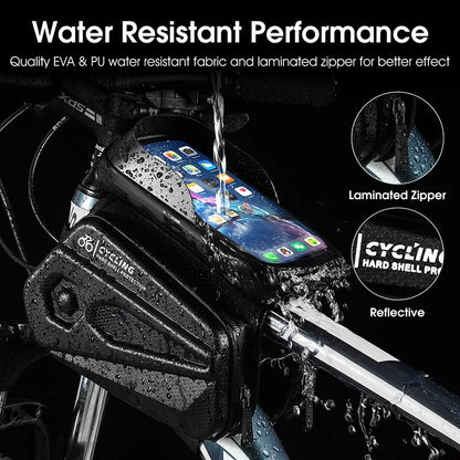 West Biking Waterproof Top Tube Phone Bag - 6.5 Inch Touch Screen Bike Frame Bag for MTB and Road Cycling