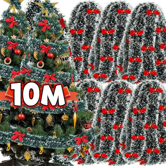 Christmas Bow Tinsel Ribbon Garland – Green Ribbon for Tree, Wreath & Holiday Decor