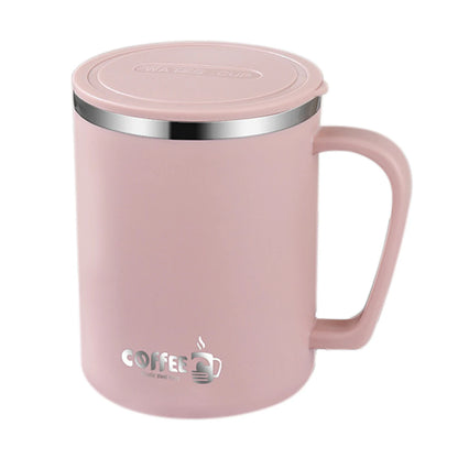 WORTHBUY 480ml Stainless Steel Insulated Coffee Mug – Double Layer Thermal Travel Cup with Lid, Handle & Leak-Proof Design