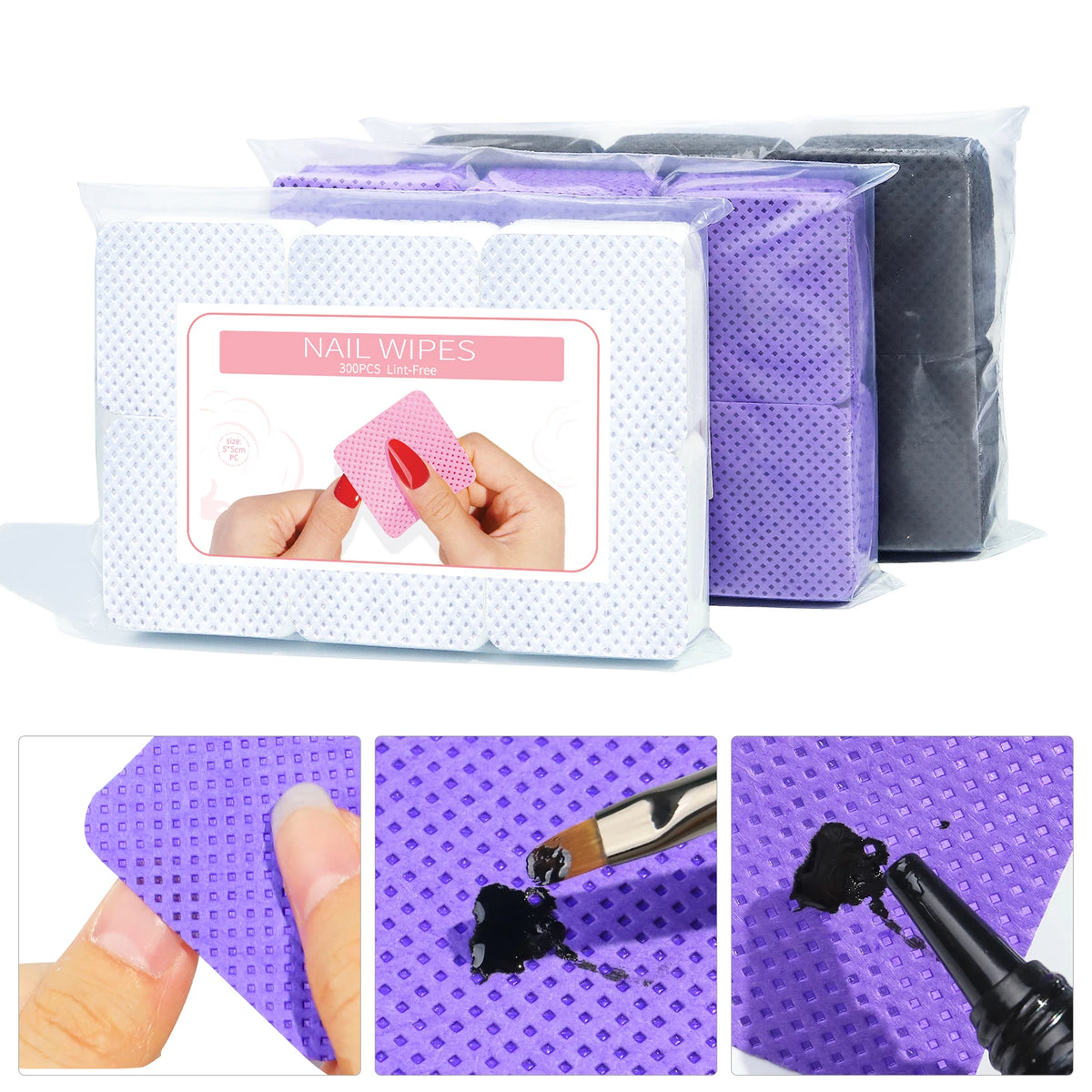 Lint-Free Nail Wipes - 300pcs Cotton Pads for Gel Polish Removal & Nail Cleaning