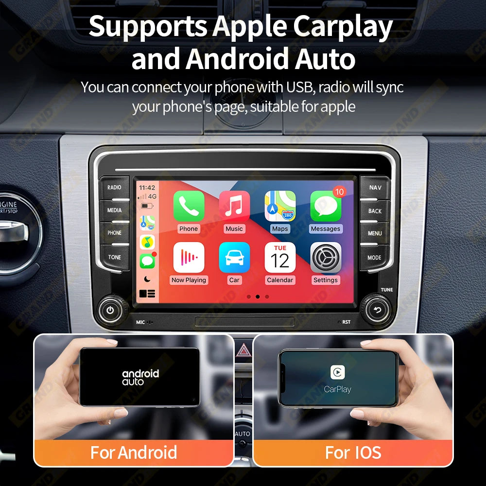 GRANDnavi Android 13 Car Radio GPS - 2Din Multimedia Player for VW, Skoda Octavia, Golf 5/6, Passat B6, Polo, Jetta