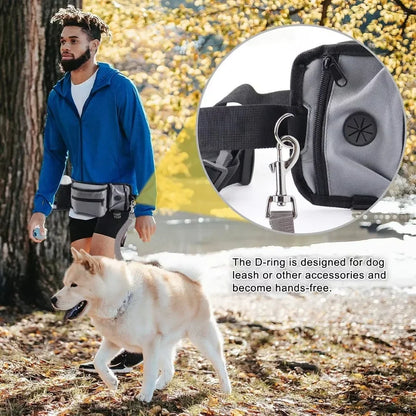 Dog Training Walking Bag – Hands Free Treat Pouch Waist Bag, Pet Snack Feeder, Pocket for Dog Bowls & Water Cup