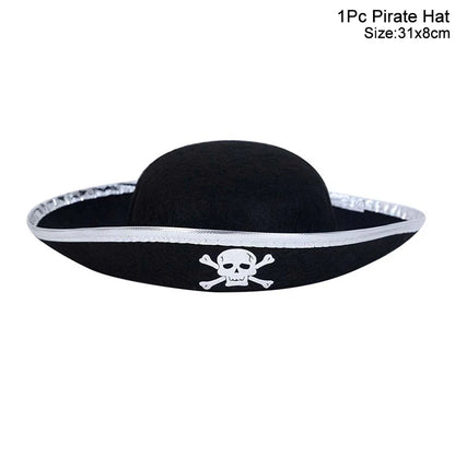 Pirate Party Favor Set - Kids Skull Hat Eye Patch Coins Ship Balloons Halloween Costume Decorations
