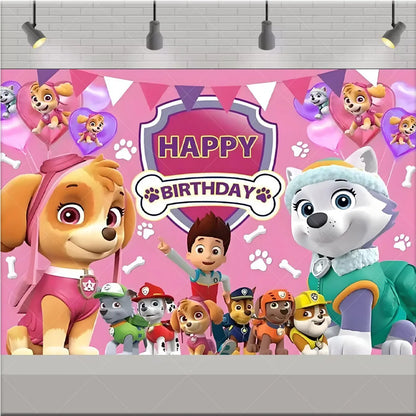 PAW Patrol Anime Birthday Party Backdrop – Puppy Dog Photography Background Cloth for Kids Birthday & Baby Shower Decorations Boy Gift