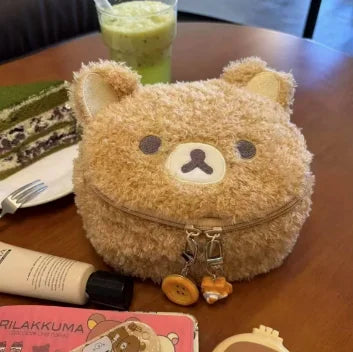 Anime Relaxed Bear Plush Makeup Bag - Cute Cosmetic & Jewelry Storage Pouch Organizer for Women & Girls