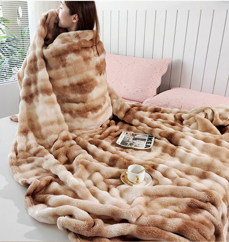 2025 Gradient Color Bubble Fleece Blanket – Double-Sided Milk Fleece Sofa & Air Conditioner Nap Blanket