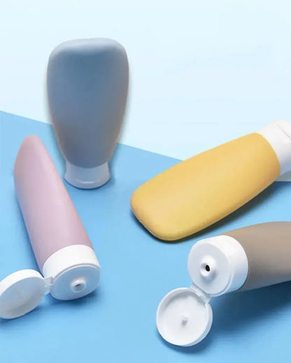 3/4 Pcs 60ml Travel Refillable Silicone Bottles - Empty Lotion, Shampoo & Cosmetic Squeeze Containers for Makeup