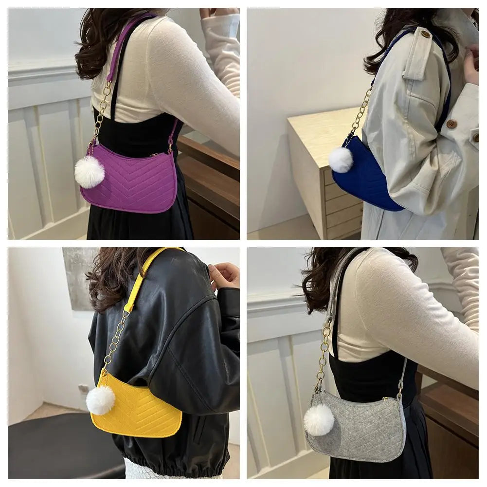 Mini Women's Shoulder Bag - Fashion Felt Underarm Saddle Handbag