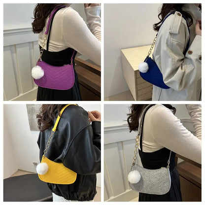 Mini Women's Shoulder Bag - Fashion Felt Underarm Saddle Handbag