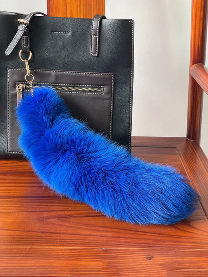 Natural Fox Fur Tail Keychain – 40cm Furry Racoon Bag Charm & Fluffy Keyring Accessory for Women
