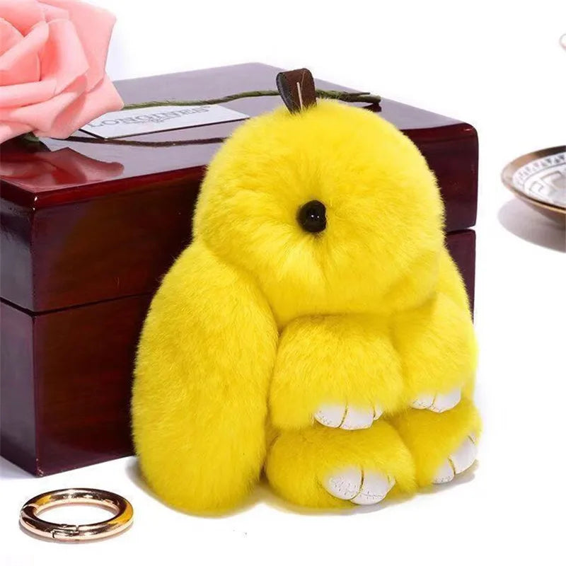 Fluffy Rabbit Fur Pompon Keychain – Cute Bunny Bag and Car Key Ring for Women and Girls