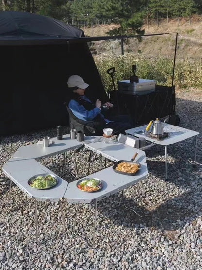 Homful Outdoor Multifunctional Stainless Steel Round Table – Foldable BBQ & Campfire Table for Camping