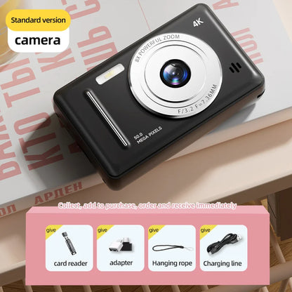 4K Retro CCD Portable Digital Camera – Entry-Level Dual Camera with Flash, 50MP, Auto Focus & Anti-Shake