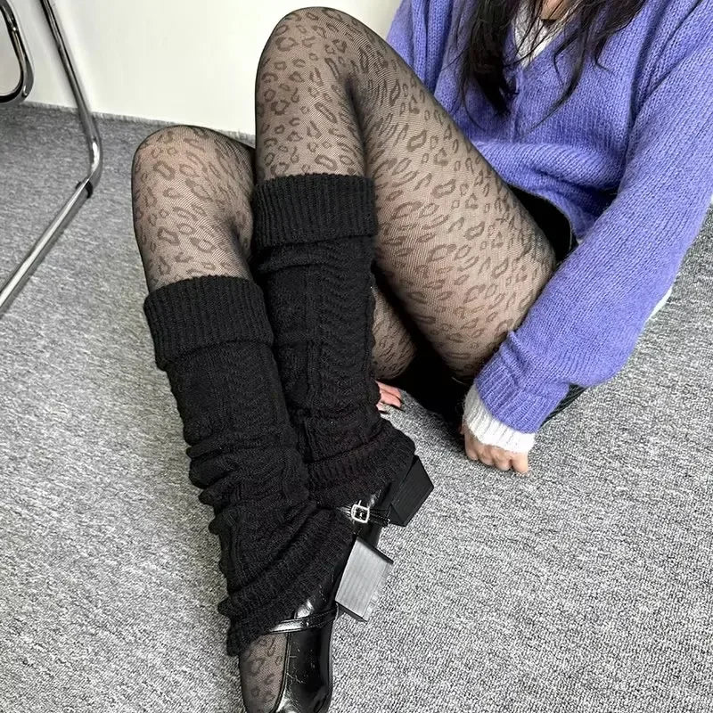 Vintage Gothic Sheer Pantyhose – Sexy Black Leopard Print Transparent Tights for Women