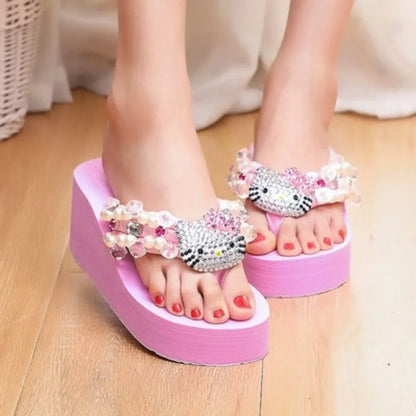 Sanrio Hello Kitty Flip Flop Sandals – Kawaii Summer Cartoon Girls’ Anti-Slip Beach Slides & Women’s Fashion Heels