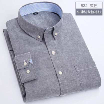Men's Oxford Long Sleeve Shirt - Soft Comfortable Slim Fit Wrinkle-Resistant Casual Work Shirt for All Seasons
