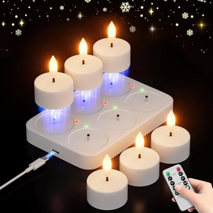4/6/8/12PCS LED Flameless Candle Set with Remote Control – Rechargeable Warm Yellow Electronic Tea Lights for Christmas & Home Decoration